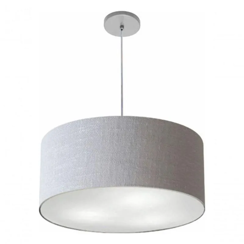 Lustre Pendente Cilíndrico Vivare Free Lux Md-4386 Com Cúpula Em Tecido Rústico-cinza Vivare Brasil