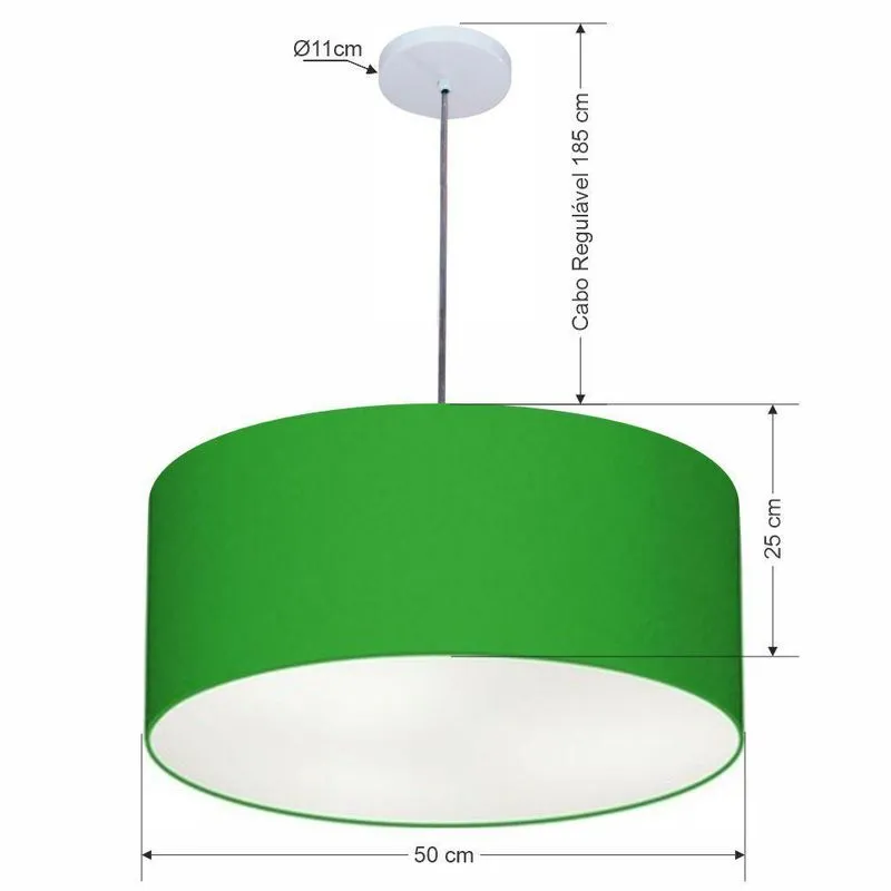 Lustre Pendente Cilíndrico Vivare Free Lux Md-4386 Médio Com Cúpula Em Tecido Verde-folha Vivare