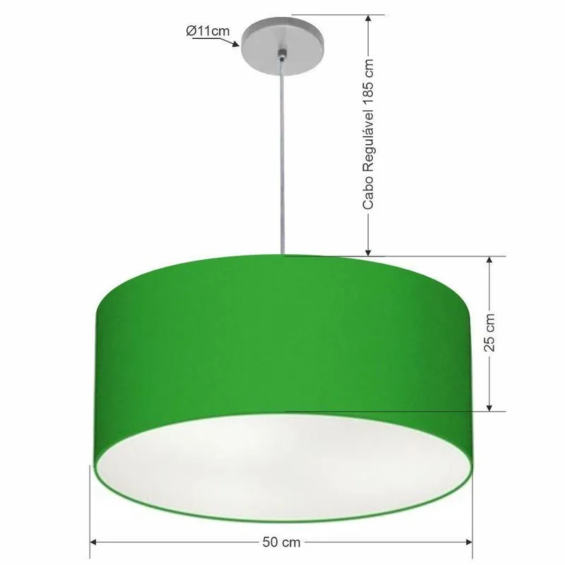 Lustre Pendente Cilíndrico Vivare Free Lux Md-4386 Com Cúpula Em Tecido Verde-folha Vivare Brasil