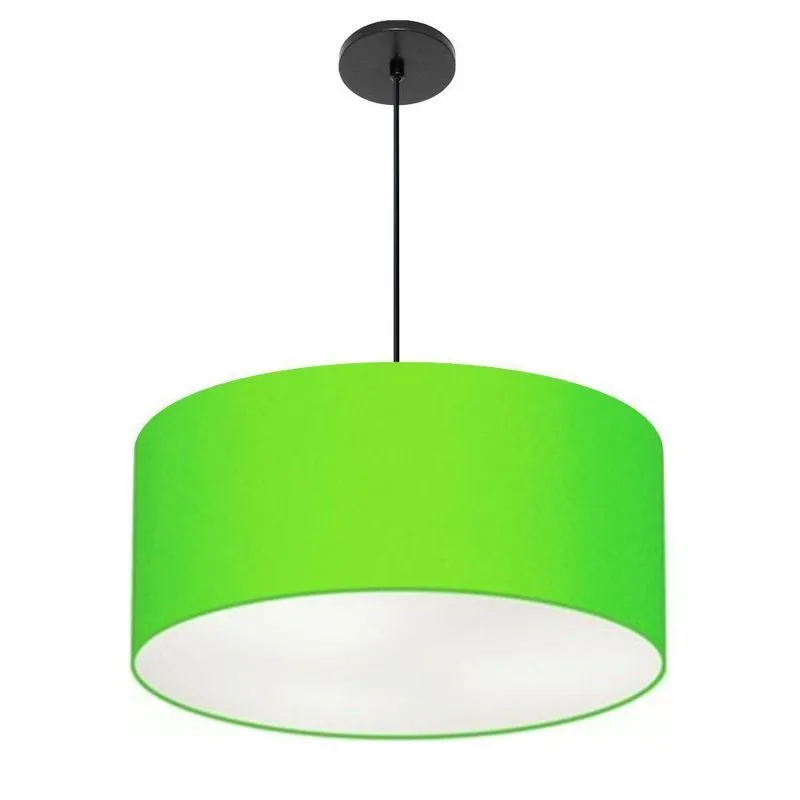 Lustre Pendente Cilíndrico Vivare Free Lux PE-4386PR Com Cúpula Em Tecido Verde-Limão Vivare Brasil
