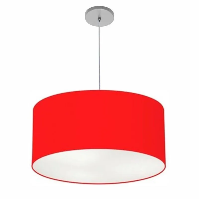 Lustre Pendente Cilíndrico Vivare Free Lux Pe-4386cz Com Cúpula Em Tecido Canopla Cinza Vermelho