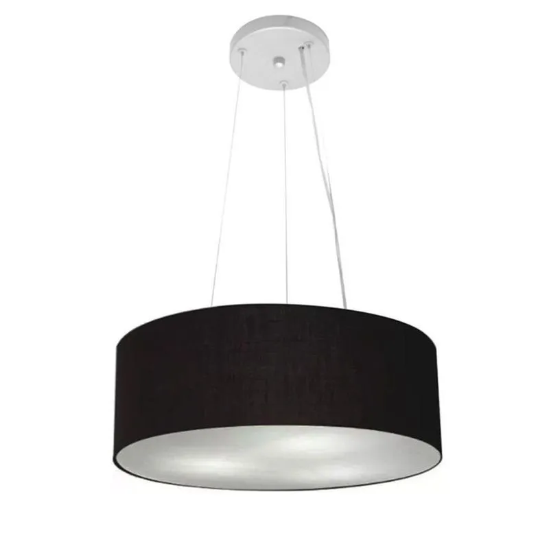 Lustre Pendente MD-39801 para 3 Lâmpadas E27 com Cúpula em Tecido Bivolt Preto Vivare Brasil