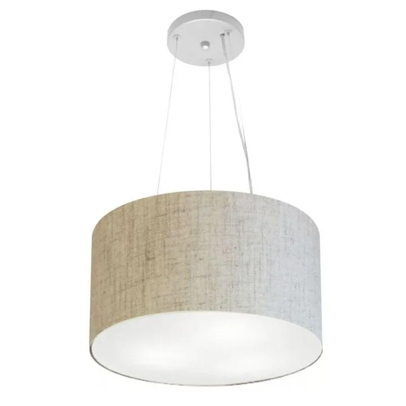 Lustre Luminária Pendente Cupula Em Tecido Md-39801 - Bivolt - Para 3-lâmpadas E27 - Lustres Vivare Rustico-bege 40x21cm
