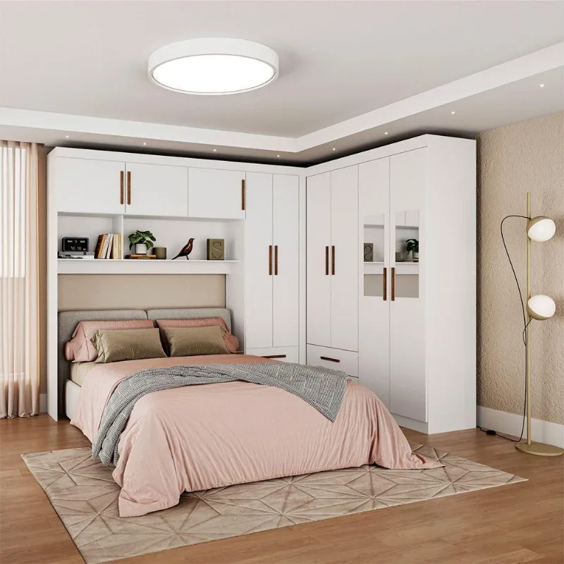 Guarda Roupa Casal Modulado 5 Portas Hercules 4 Portas 4 Gavetas com Espelho Branco - Carioca Móveis