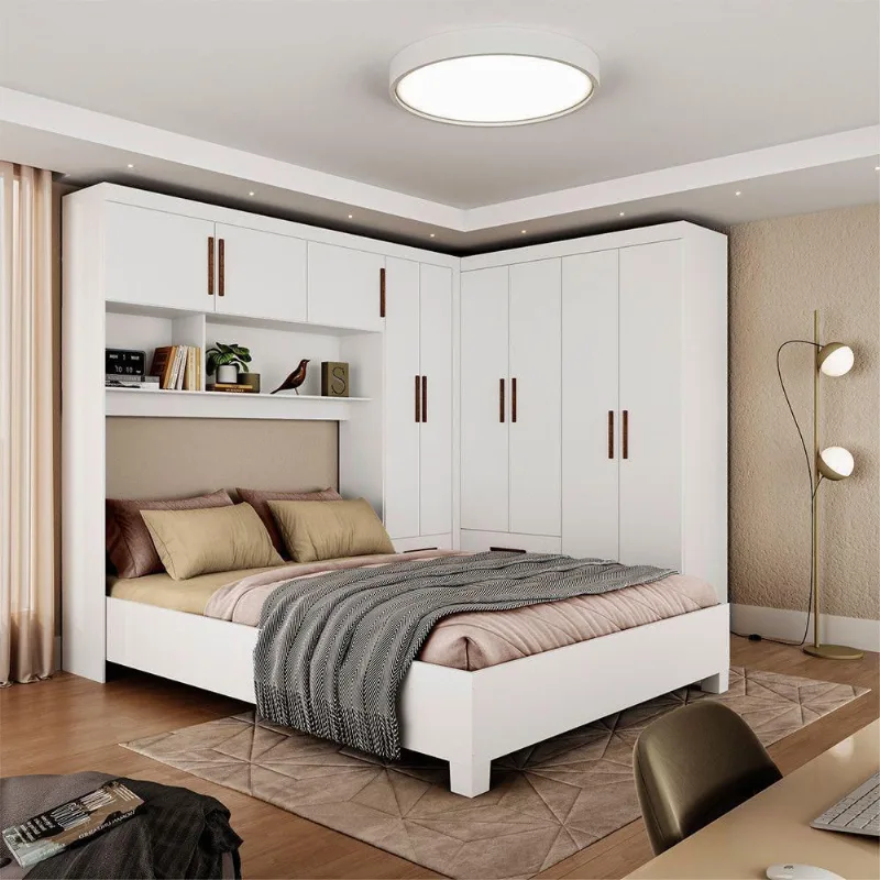 Guarda Roupa Casal Modulado 5 Portas com Cama Hercules 4 Portas e 4 Gavetas Branco - Carioca Móveis