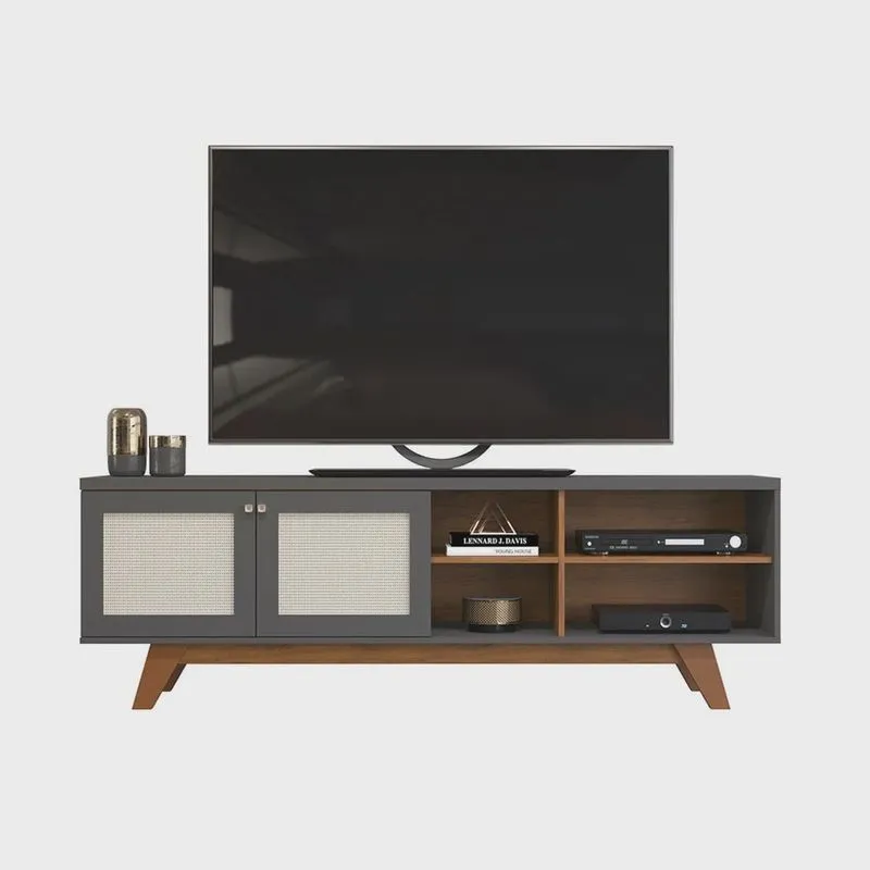 Rack para Tv até 60 com 1,80 x 60cm Verona Freijó - Cinza Urbano - ÉdeCasaMóveis