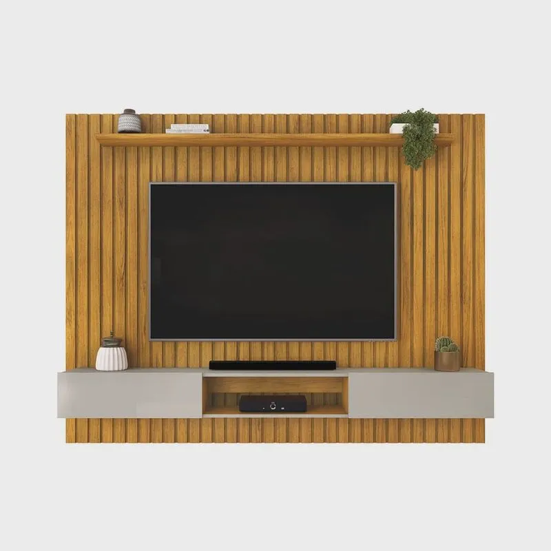 Painel para tv até 75 com 2,23 x 1,75cm Ragusa Cedro - Bali - ÉdeCasaMóveis