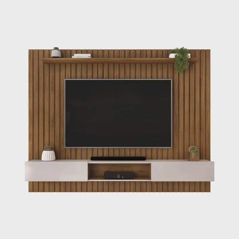 Painel para tv até 75 com 2,23 x 1,75cm Ragusa Freijó - Off White - ÉdeCasaMóveis