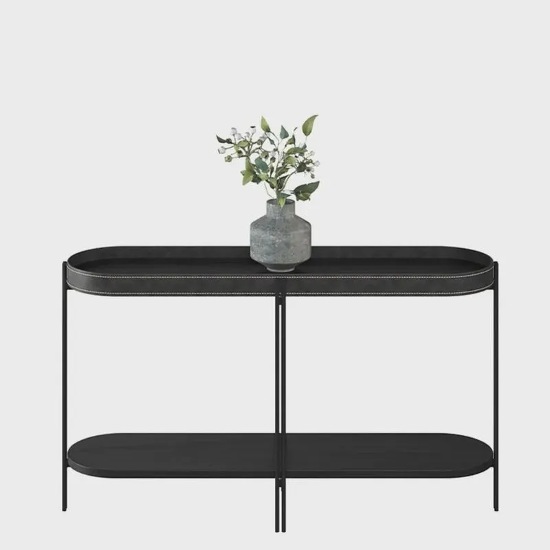 Aparador 80x139 com Detalhes em Couro Virginia Preto/Preto tx EdeCasaMoveis