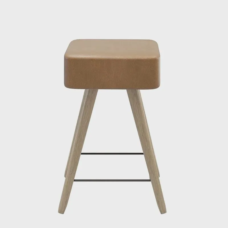 Banco Arezzo 50cm Assento Quadrado em Couríssimo e Pés de Madeira Amarula - EdeCasaMoveis