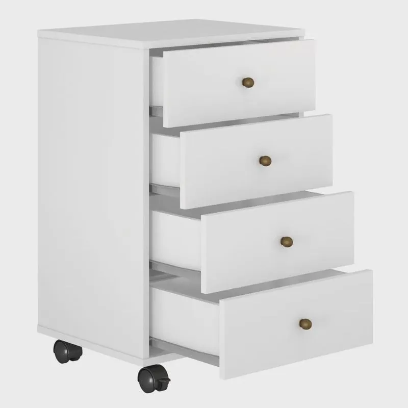 Gaveteiro Auxiliar Office Escritório Home Office 4 Gavetas Com Rodízios -Branco- EdeCasaMóveis