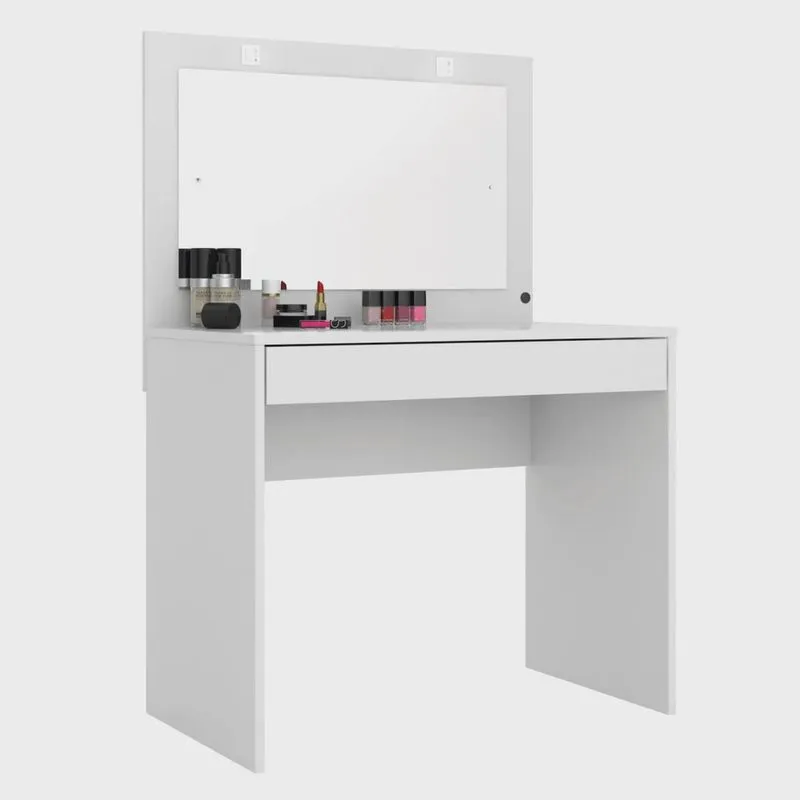 Penteadeira Camarim Luxo com Led e 1 Gaveta 91x133-Branca-EdeCasaMoveis