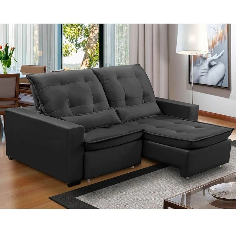 Sofa Retratil Reclinavel 2 Lugares 2,50m Atlantis Veludo Grafite Lansofbr