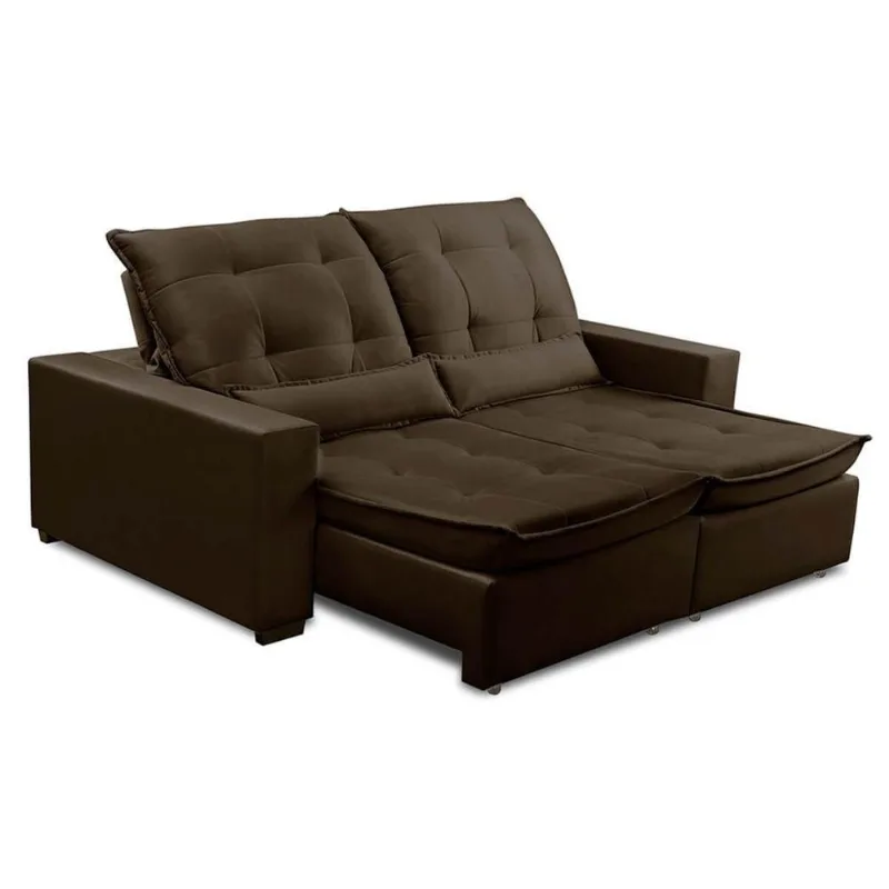 Sofa Retratil Reclinavel 2 Lugares 2,30m Atlantis Veludo Marrom Lansofbr