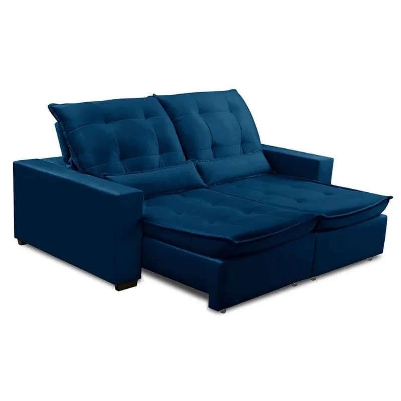 Sofa Retratil Reclinavel 2 Lugares 2,40m Atlantis Veludo Azul Marinho Lansofbr