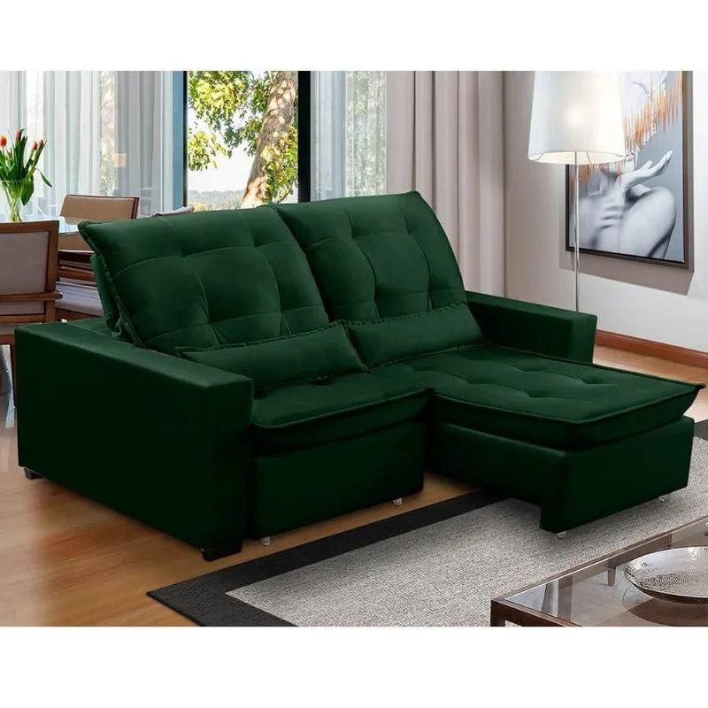 Sofa Retratil Reclinavel 2 Lugares 2,40m Atlantis Veludo Verde Lansofbr