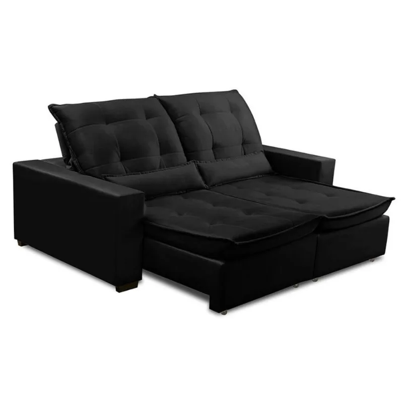 Sofa Retratil Reclinavel 2 Lugares 2,40m Atlantis Veludo Preto Lansofbr