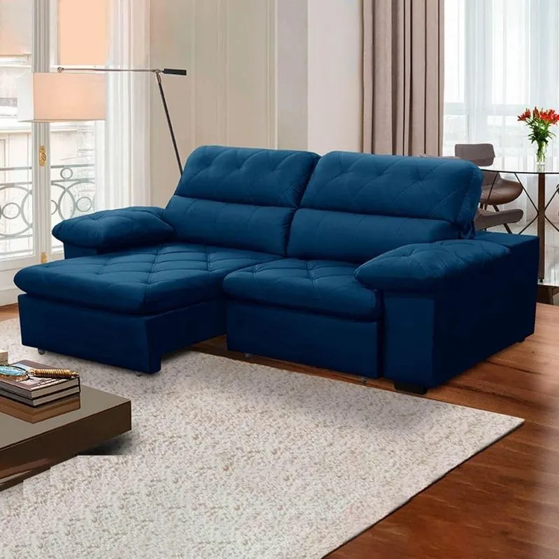 Sofa Retratil Reclinavel 2 Lugares 2,00m Crystal Veludo Azul Lansofbr