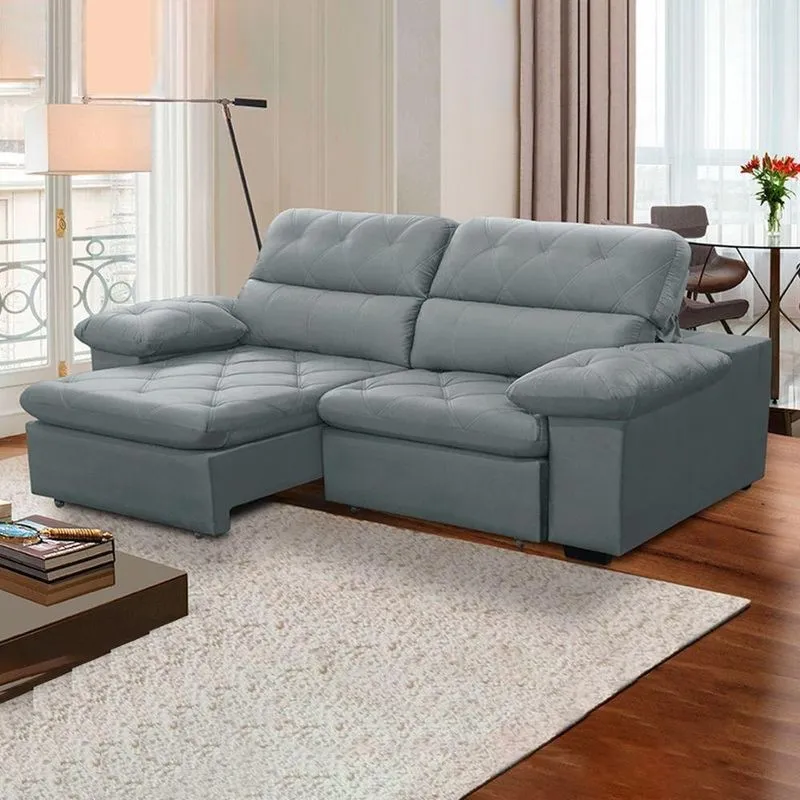 Sofa Retratil Reclinavel 2 Lugares 2,00m Crystal Veludo Cinza Lansofbr