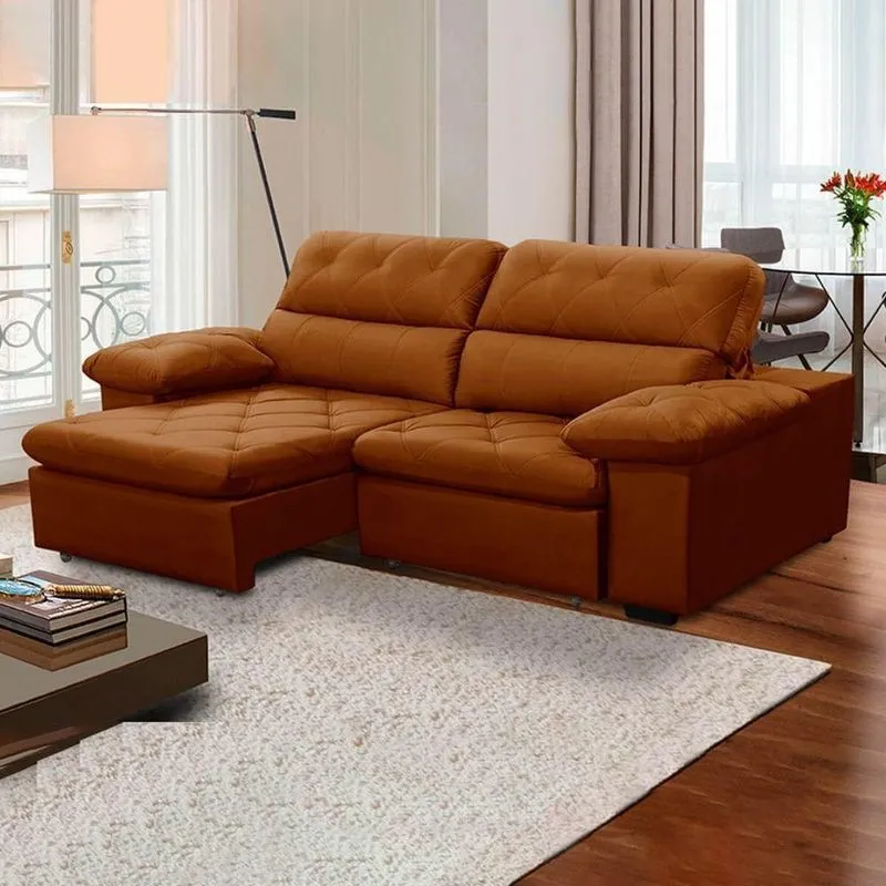Sofa Retratil Reclinavel 2 Lugares 2,20m Crystal Veludo Laranjado Lansofbr