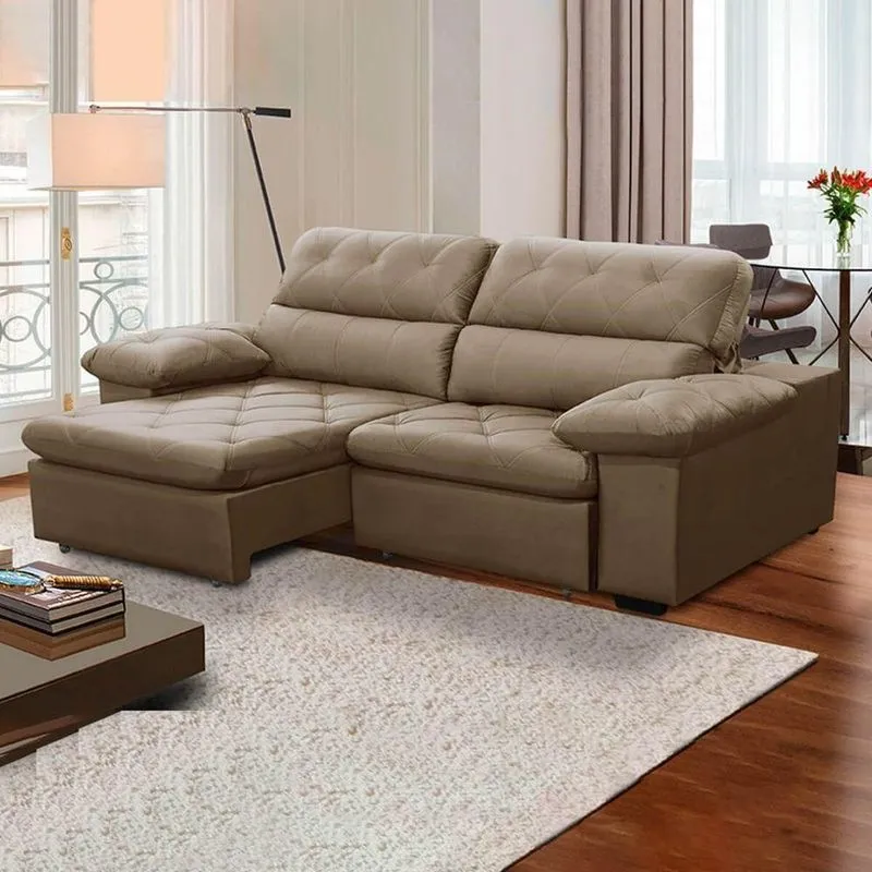 Sofa Retratil Reclinavel 2 Lugares 2,50m Crystal Veludo Capuccino Lansofbr
