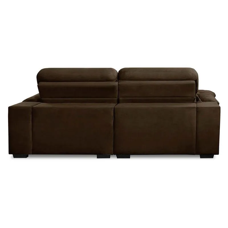 Sofa Retratil Reclinavel 2 Lugares 2,90m Crystal Veludo Marrom Lansofbr