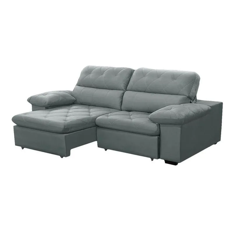 Sofa Retratil Reclinavel 2 Lugares 2,90m Crystal Veludo Cinza Lansofbr