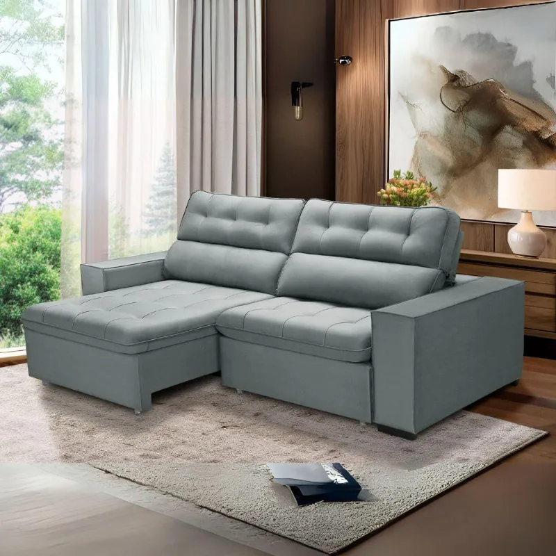 Sofa Retratil Reclinavel 2 Lugares 2,30 Vitória Veludo Cinza Lansofbr