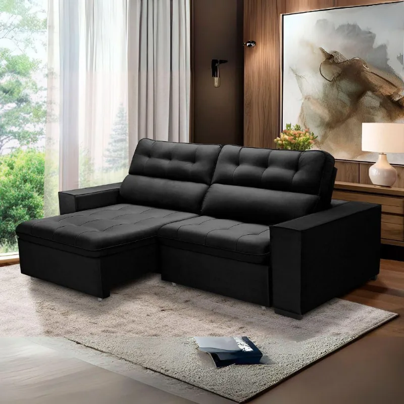 Sofa Retratil Reclinavel 2 Lugares 2,40 Vitória Veludo Preto Lansofbr
