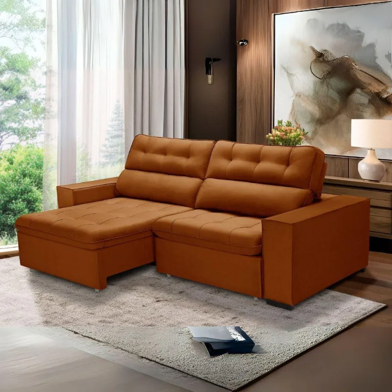 Sofa Retratil Reclinavel 2 Lugares 2,80 Vitória Veludo Terracota Lansofbr