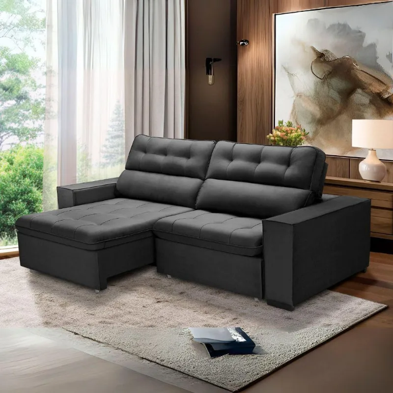 Sofa Retratil Reclinavel 2 Lugares 2,80 Vitória Veludo Grafite Lansofbr