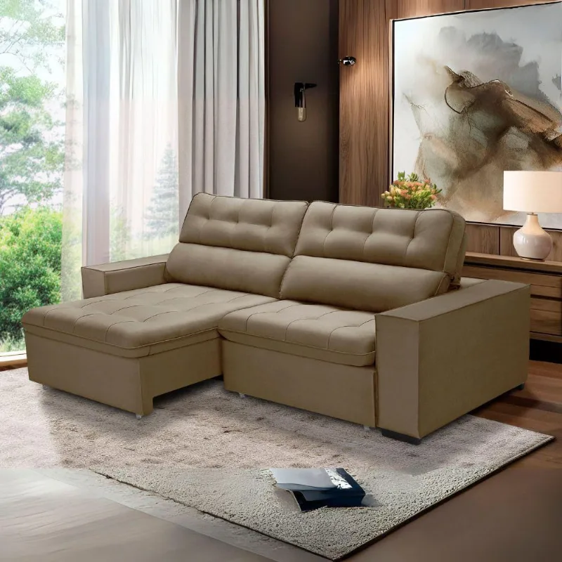 Sofa Retratil Reclinavel 2 Lugares 2,80 Vitória Veludo Capuccino Lansofbr