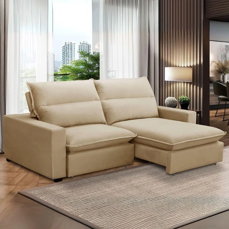 Sofá Retrátil E Reclinável 2 Lugares 2,30m Andreza Veludo Lansofbr Bege