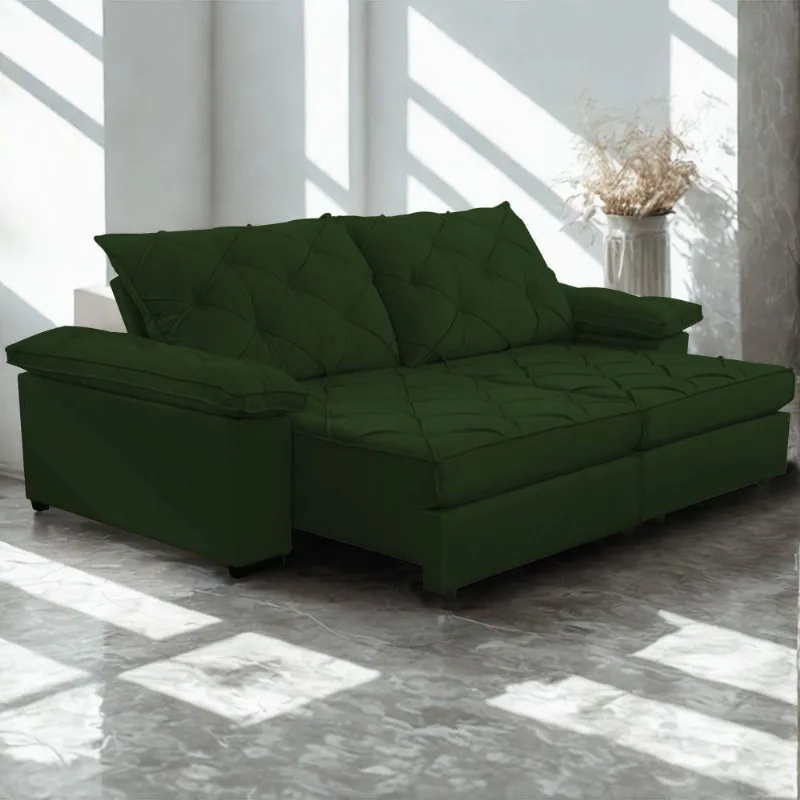 Sofá Retrátil E Reclinável 2,20m Clara | Conforto Premium E Design Elegante Verde