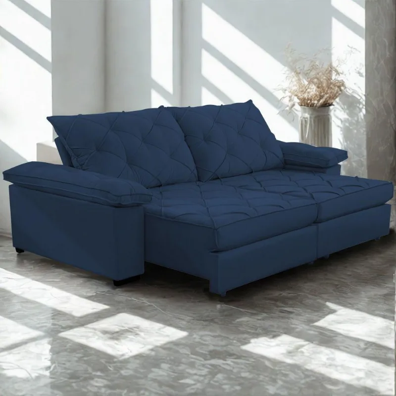 Sofá Retrátil E Reclinável 2,30m Clara | Conforto Premium E Design Elegante Azul Marinho
