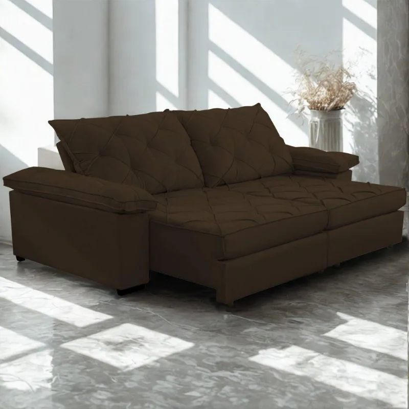 Sofá Retrátil E Reclinável 2,30m Clara | Conforto Premium E Design Elegante Marrom