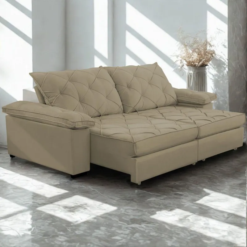Sofá Retrátil E Reclinável 2,80m Clara | Conforto Premium E Design Elegante | Lansof Cores Capuccino