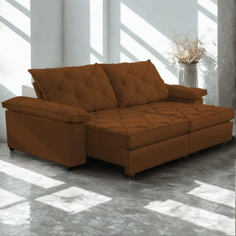 Sofá Retrátil E Reclinável 2,90m Clara | Conforto Premium E Design Elegante | Lansof Cores Terracota