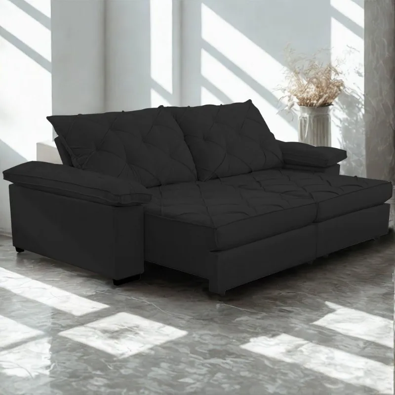 Sofá Retrátil E Reclinável 2,90m Clara | Conforto Premium E Design Elegante | Lansof Cores Preto