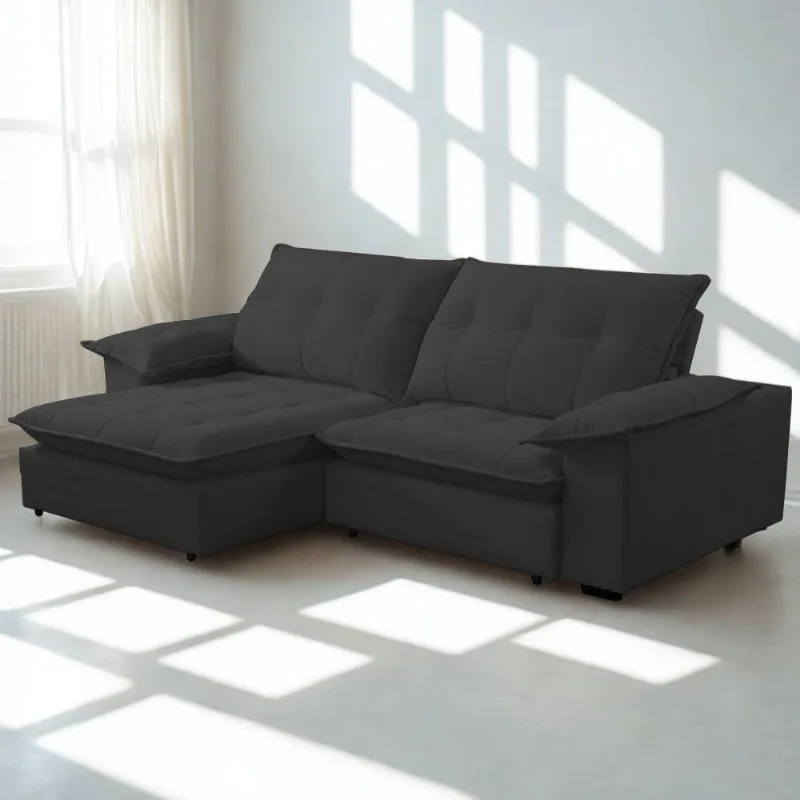 Sofá Retrátil E Reclinável Veludo 2,30m Lisboa - Conforto Premium E Design Elegante Grafite