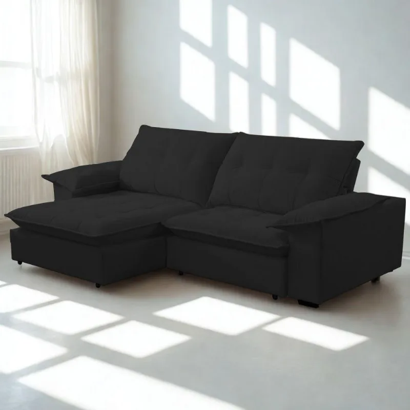 Sofá Retrátil E Reclinável Veludo 2,30m Lisboa - Conforto Premium E Design Elegante Preto