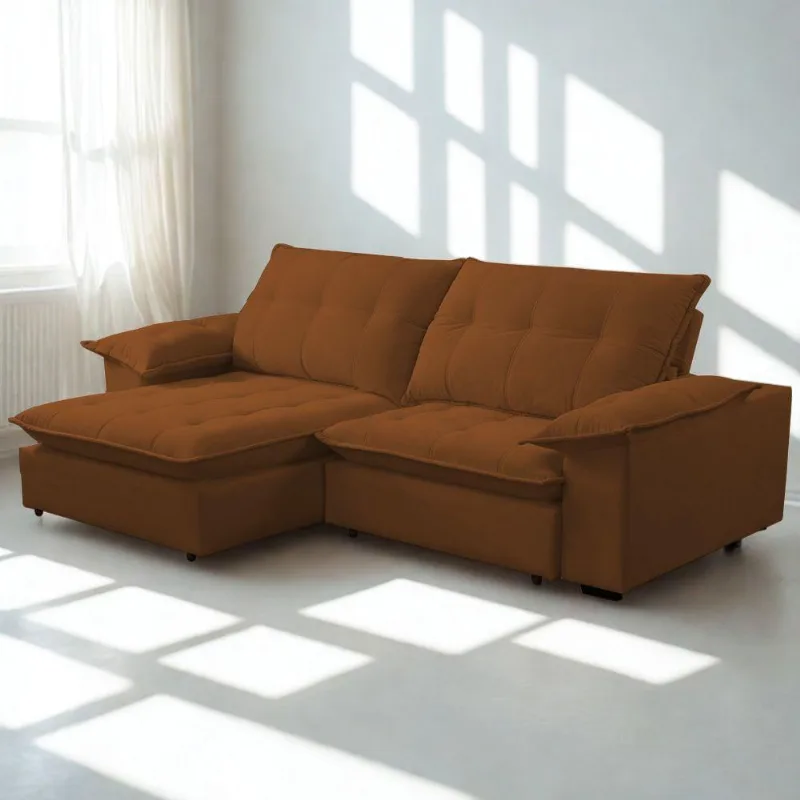 Sofá Retrátil E Reclinável Veludo 2,30m Lisboa - Conforto Premium E Design Elegante Terracota