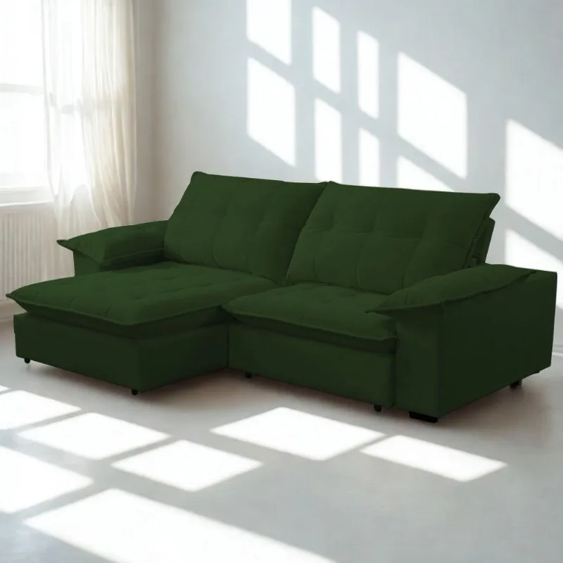 Sofá Retrátil E Reclinável Veludo 2,30m Lisboa - Conforto Premium E Design Elegante Verde