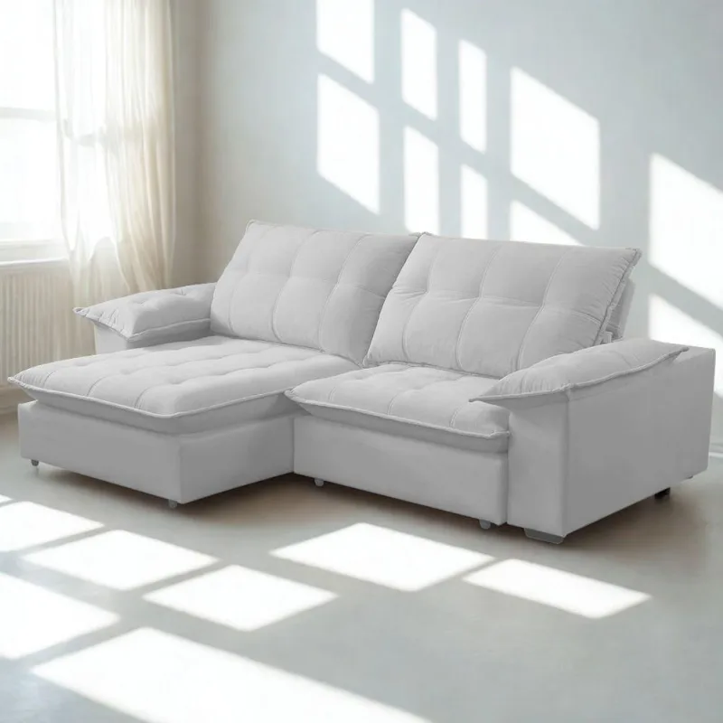 Sofá Retrátil E Reclinável Veludo 2,40m Lisboa - Conforto Premium E Design Elegante Cinza