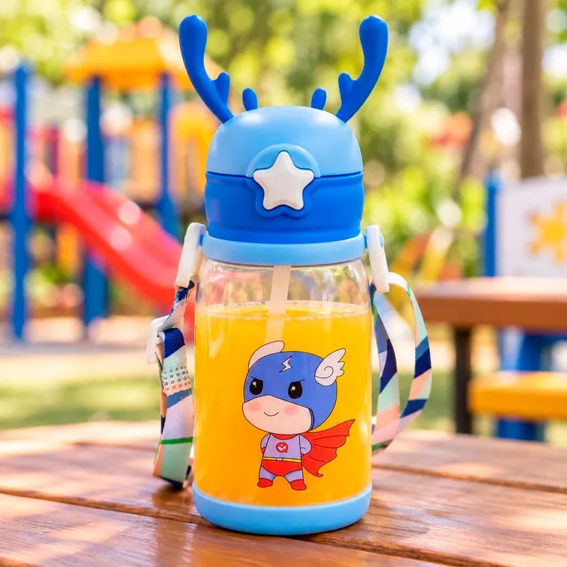 Garrafa Água Portátil Infantil Bebê Com Alça Rena Alce 600ml