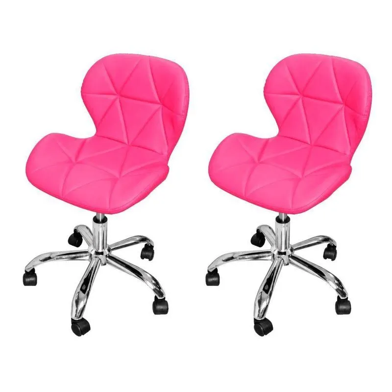 Kit 2 Cadeiras De Escritório Eiffel Slim Secretária Couro Sintético Base Giratória Ajustável Rosa