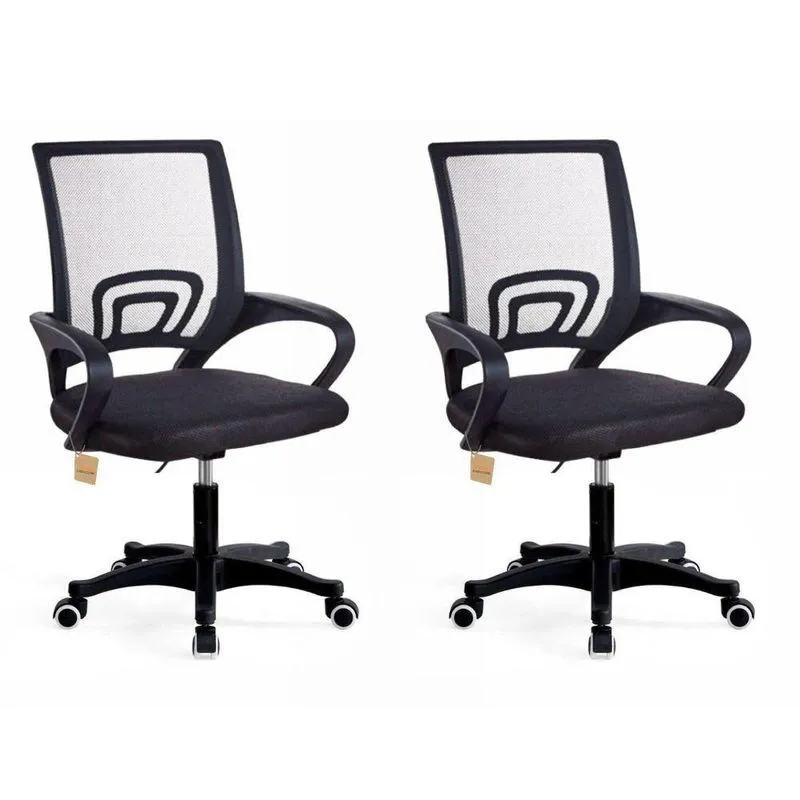 Kit 2 Cadeiras De Escritório Diretor Tela Mesh Base Giratória Ajuste Altura Preto Mak Decor