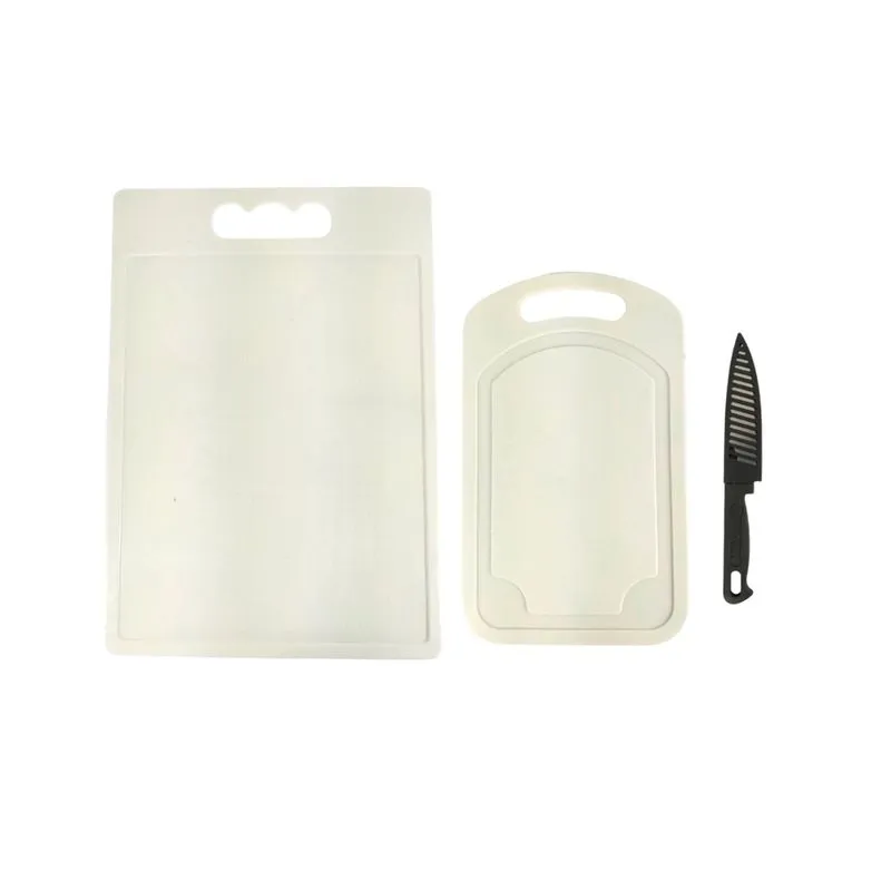 Kit 2 tabua de corte com faca corta carne legumes de plastico resistente cozinha