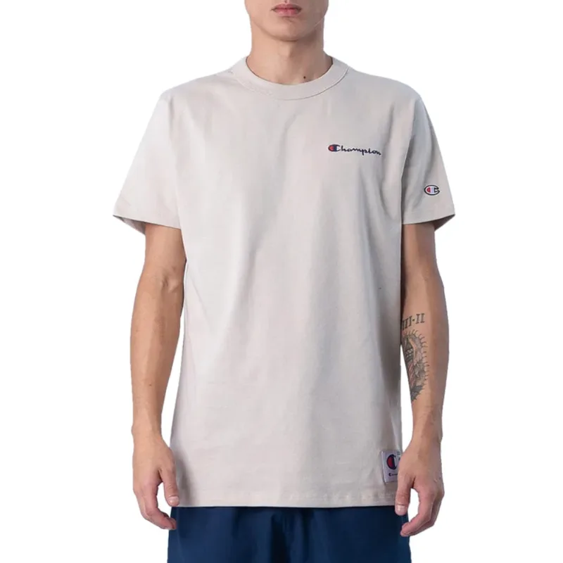 Camiseta Champion Mini Script Bordado Bege