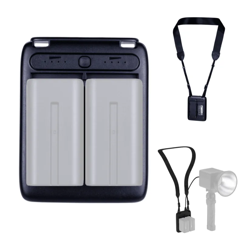 Adaptador Bateria NP-F para DC 65W Plate 2x F550/F750/F970 com Alça Crossbody